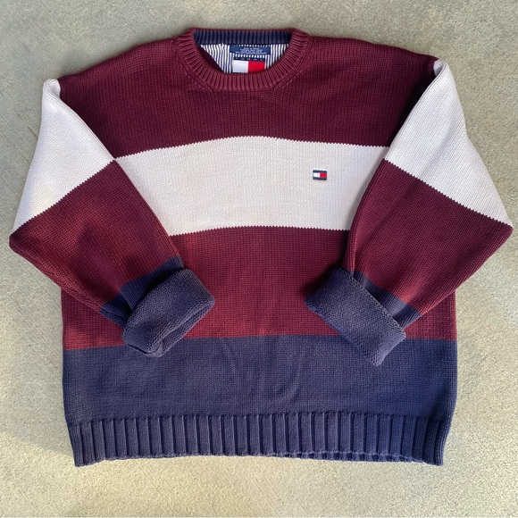 Tommy Hilfiger Other - Tommy Hilfiger Oversized Wide Stripe Cotton Knit Crewneck Sweater Size XL